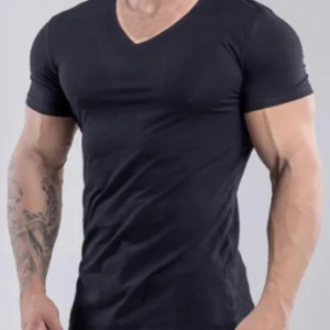 Black Poly Cotton V-Neck T-shirt